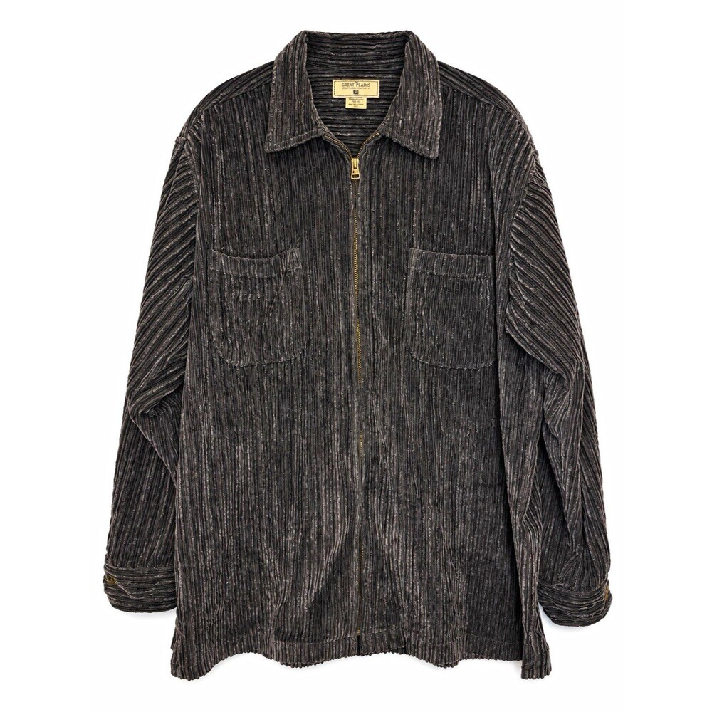 Great Plains vintage Corduroy Jacket Mens L Charcoal Zip Cotton Retro Shacket